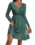 Zeagoo Womens Long Sleeve Glitter Dress Wrap V Neck Dress A Line Cocktail Party Swing Fit and Flare Skater Mini Dress