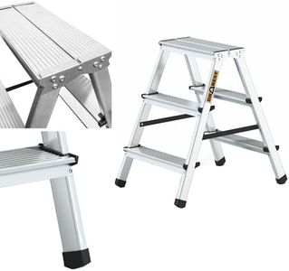 Drabest Escabeau Aluminium 3 Marches Double Face – Capacité 125 kg – Plateforme de Travail – Échelle Polyvalente 41 x 63 x 16 cm