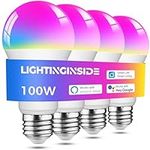 Lightinginside Smart Light Bulbs 100W Equivalent, 1350LM 11W WiFi Smart Bulb Compatible with Alexa/Google Assistant, A19 E26 Color Changing Light Bulb No Hub Required, 2.4GHz WiFi Only,ETL Listed,4PCS