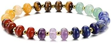 GEHECRST 7 Chakra Bracelet Gemstone Bracelets Natural Chakra Stones Yoga Bracelet Healing Reiki Energy Therapy Good Luck Gemstone for Men and Women, 8.5x5.5mm, ca. 15.24cm (6.6 inches), Stone