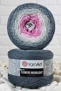 YarnArt Flowers Moonlight Glitter Cotton Yarn, Soft, Rainbow Crochet, Metallic Lurex handknit Shiny, Silvery Cake, Multicolor Cotton, 1 Skein Weight 9.17oz Lenght 393.7 inches,1 Fine Yarn (3293)