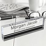 Desk Name Plates for Office Personalized Name Plaque for Desk Clear Acrylic Glass Office Desk Decor for Women or Men,8"x2.5"