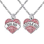 2pcs Family Jewelry Set Crystal Big Little Sister Pendant Necklace for Women Girl (Pink)