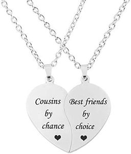 MJartoria BFF Necklace for 2-Valentines Heart Matching Necklace Best Friends Pendant Friendship Necklace Set of 2 Birthday Gifts (Silver, Cousins by chance)