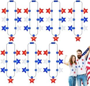 LAIAMER 7PCS 4th of July Accessories Fourth of July Light up Necklaces,Patriotic 7 Bulb Red Blue White StarsNecklace,Glow Necklace for Independence Day Memorial Day Presidents Day Parades Party Favors