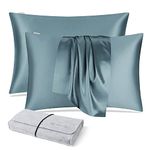 DISANGNI 100% Natural Mulberry Silk Pillow case for Hair and Skin with Hidden Zipper 22 Momme Both Sides Real Silk Pillow Case (2pc 50x90cm, Blue Gray)