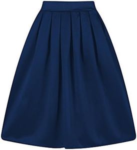 Taydey A-Line Pleated Vintage Skirts for Women (L, Z-Navy Blue)