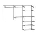 CASART Closet Organiser System, Wall-Mounted Hanging Garment Rack Clothes Storage Rail, Adjustable Wall Clothing Hanger Wardrobe Organizer for Bedroom Living Room (3 Hanging Rods + 8 Shelves, Grey)