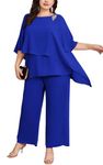 Hanna Nikole Fall Wedding Guest Dresses for Women Plus Size Irregular Hem Chiffon Pant Suit Sets Royal Blue 22 Plus