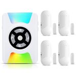 Wireless Alarm Chime With Colorful LED Flash Number Display,4 Modes,110db Loud, Waterproof Door Alarm Sensor for Home Store Office Security(4Door Open Sensor+1Receiver)