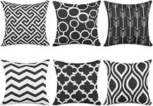 TIDWIACE Set of 6 Black Cushion Cover Outdoor Furniture Decorative Linen - Throw Pillow case for Home Office Sofa Bedroom Car Garden, Double-sided printing Invisible Zipper 45x45cm/18x18 Inch