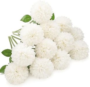 Floweroyal 12pcs Artificial Chrysanthemum Ball Flowers Silk Hydrangea Bridal Wedding Bouquet for Home Garden Party Office Coffee House Decoration (Milk White).