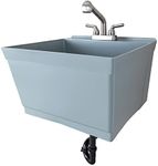JS Jackson Supplies Tehila Grey Wall-Mounted Utility Sink Tub Kit with Stainless Steel Finish Pullout Faucet, Wall-Mounted Utility Tub with Wall Bracket for Laundry Room, Garage, Workshop