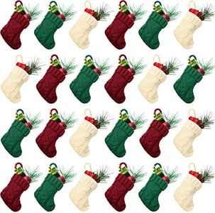 Jerify 24 Pcs Mini Christmas Stockings 3.94 Inch Knitted Stocking Small Xmas Christmas Hanging Stocking Little Rustic Christmas Tree Ornaments for Home Party Holiday Decor (Wine Red, Beige, Green)