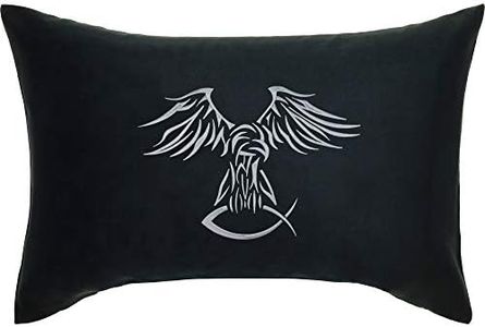 EXPRESS-STICKEREI Coussin Viking avec Rembourrage 40x60 cm Corbeau avec Poisson | Décoration Viking Corbeau d'Odin avec Poisson | Vikings Grand Coussin de canapé Housse de Coussin Noir