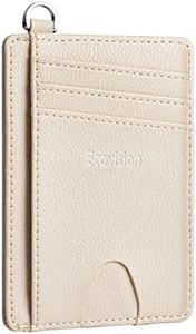 EcoVision Slim Minimalist Front Pocket Wallet, RFID Blocking Credit Card Holder Wallet with Detachable D-Shackle for Men Women, Litchi Beige, Small