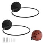 YunBey Wall Mounted Ball Holder, 2 Pieces Ball Holders for Wall Black Football Stand Display Ball Accessories for Basketball Soccer Volleyball Exercise Ball