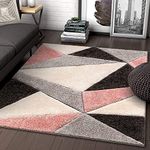 Crystal Carpet Super Soft Microfiber Anti Skid Silk Touch Rugs, Size 5X5 Feet Square, Colour Pink/Silver/Black/Ivory 2