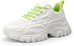 DREAM PAIRS Chunky Fashion Sneakers for Women, Women's Platform Bold Lace-Up Comfortable Sneakers,Size 9.5, White/Green-Bold,SDFN2368W