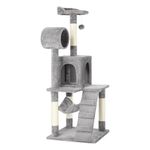 Yaheetech Cat Tree 130cm Cat Scratching Post with Plush Perches/Condo/Tunnel/Hammock/Ladder, Cat Climbing Tower, Light Grey