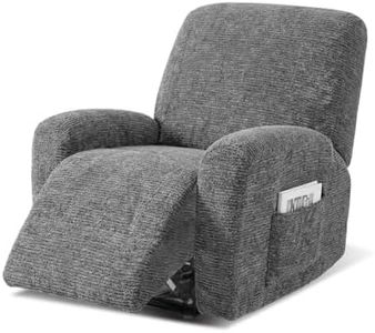 URBANLIFE Cationic Stretch Recliner Chair Cover 4-Piece Soft Sofa Slipcover for 1 Seater Recliner, High Elastic Anti-Slip Couch Cover with Side Pocket, Dog Pet Friendly Furniture Protector (Gray)