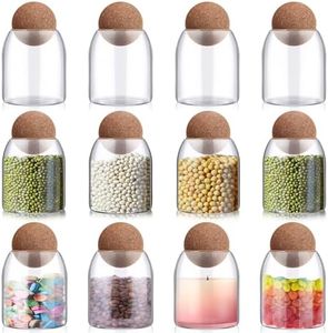 Suclain 6 Pcs Glass Jars with Cork Ball Lid Food Storage Containers Clear Candy Jars 17 Oz/500ML Coffee Canister Wood Cork Bottle Jars for Beans Nut Sugar Decorative Kitchen Storage Organizer