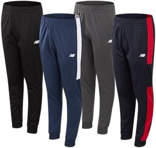 New Balance Boys Sweatpants - 4 Pack Active Tricot Boys Joggers Athletic Pants Kids Activewear Pants with Pockets (4-20), Size 10-12, Indigo/Grey