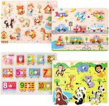 OundarM 4 Pack Wooden Peg Puzzles B