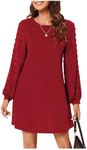 SweatyRocks Women's Elegant Mesh Contrast Long Sleeve A Line Mini Short Dress Red XXL