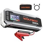 WOLFBOX 3000A Jump Starter,12V Car Battery Jump Starter with LCD Displays,65W Quick Charger,16000mAh Portable Jump Starter Battery Pack(8L Gas 6L Diesel Engine) with Booster,LED Light,Jumper Cables