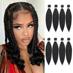 Leeven 8 Packs Pre Stretched Braiding Hair Extension Yaki Texture Hot Water Setting EZ Braids Kanekalon Hair for Coi Leray Braids Black Braiding Crochet Hair Extensions /16 Inch 1B#