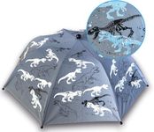 HECKBO Magic & Reflector children's boys' umbrella - dinosaur - changes colour when it rains - 360° visibility in traffic - folding umbrella: fits in any school bag