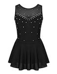 Hedmy Kids Girls Sleeveless Figure Ice Skating Ballet Dance Tutu Leotard Dress Gymnastics Skater Dancer Sparkly Costume Black 11-12 Years