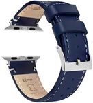 BARTON WATCH BANDS - Navy Blue Leather & White Stitching Top Grain Leather Watch Bands Compatible with Apple Watch Models - 1, 2, 3, 4, 5, 6, 7, 8, 9, 10, SE, Ultra & Ultra 2 - (42mm/44mm/45mm/49mm)