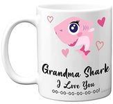 Grandma Birthday Mug - Grandma Shark - Grandma Birthday Gift from Granddaughter Grandson, Happy Birthday Grandma Gran from Toddler Baby, Christmas Tea Coffee 11oz Ceramic Dishwasher Safe Mugs Cup