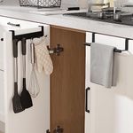 KES Over The Cabinet Door Towel Bar Hand Towel Holder with 5 Hooks, Space Saving Towel Hanger for Kitchen Organizer, Matte Black 2 Pack, KUR527-BK-P2