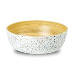 Jungle Culture® Large Bamboo Salad Bowl • Eco Friendly Wooden Serving Bowls • Handmade Fruit Bowl with White Terrazzo Pattern • Wood Bread Basket