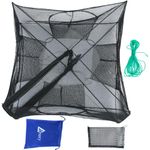 Drasry Fishing Bait Trap Foldable Fish Minnow Crab Crayfish Crawdad Shrimp Net Trap Cast Net Dip Cage Collapsible Easy Use Hexagon 6 12 Hole Fishing Accessories (Black-4 Holes)