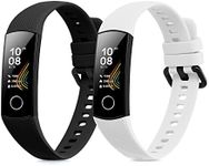 kwmobile Straps Compatible with HONOR Band 5 / Band 4 Straps - 2x Replacement Silicone Watch Bands - Black/White