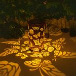 Butterfly Solar Gardening Gifts Lanterns Decorative Outdoor, Butterfly Rose Pattern Solar Hanging Lights Waterproof Garden Decor Gifts for Women Mom Grandma (Lanterns with Shepherd Hook)