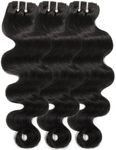 Beeos 3 Bundles Human Hair 14 16 18 Inch, Body Wave 100% Brazilian Human Hair Bundles for Sew In & Quick Weave, Double Weft Natural Black 95g x 3