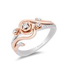 Enchanted Disney Fine Jewelry Belle Rose Diamond Ring 1/6 CTTW in 14K Rose Gold over Sterling Silver, Metal, Diamond