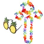 Berolle 5 PCS Hawaiian Fancy Dress Set with Hawaiian Garlands Pineapple Sunglasses Hawaiian Style Tropical Decoration for Party Beach Dance Performances