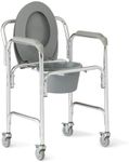 Medline Elongated Aluminum Commode with Wheels, Bedside Commode, Can Be Used as Raised Toilet Seat, Gray
