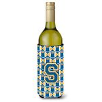 Letter S Football Blue and Gold Wine Bottle Beverage Insulator Hugger CJ1077-SLITERK