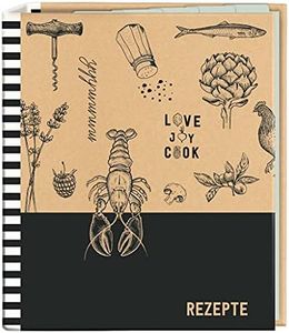 moses. 80668 - Archivador de recetas con texto "Love to cook" en DIN A5, cook&style", 25 hojas de recetas y 5 bolsillos de registro, personalizables para libro de cocina