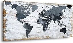 world map Canvas Wall Art Decor Black Wall Decor Office Map of the world Wall Art World Pictures for Living Room Wall Decoration Map Picture Framed Artwork Decor for Home Bedroom Decoration 20"x40"