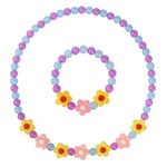 Girls Colorful Flower Neckace Bracelet Set,Toddler Flower Jewellery,Great Costume Jewelry for Children Pretend and Dress Up-Yellow