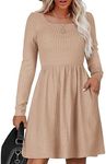 Zeagoo 2024 Women Knit Dress Long Sleeve Dress Fall Dress Winter Sweater Dress A Line Formal Dress Work Dress Apricot L