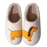 OJXTRDE Cute Dachshund Slippers Women Men Fuzzy Memory Foam Cartoon Animal Slippers Novelty Funny Dog Slippers Winter Warm Plush House Shoes